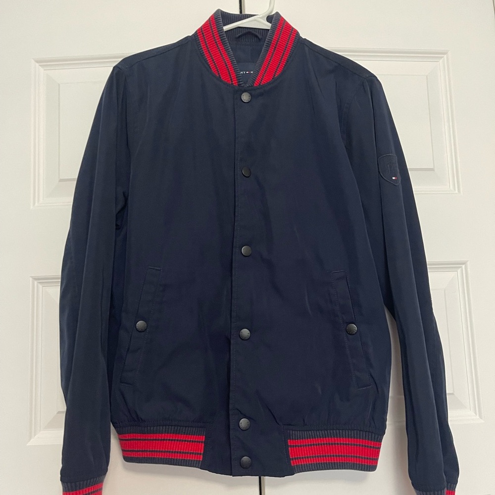 Tommy Hilfiger Dark Blue Bomber Jacket with Red Trim